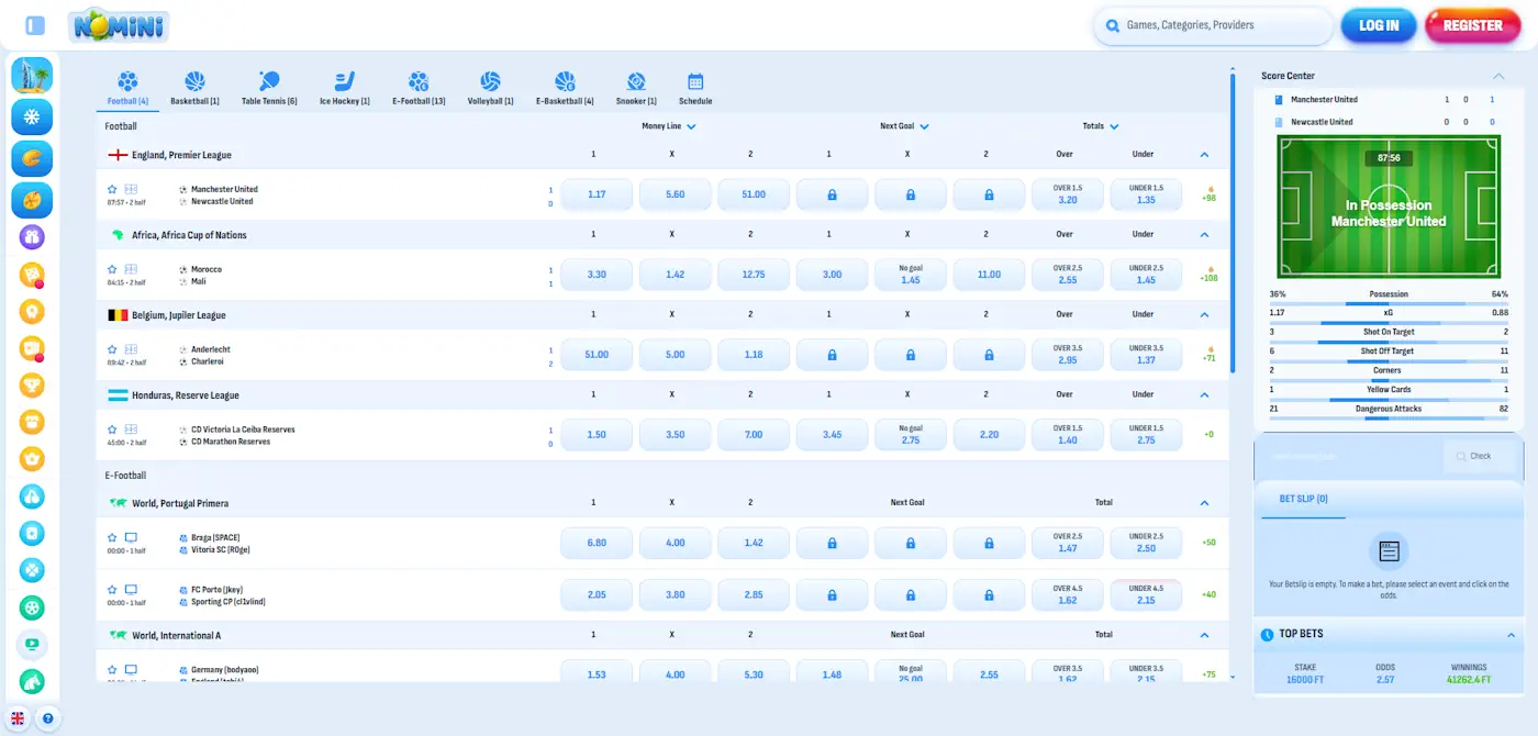 Nomini Live Betting Screenshot